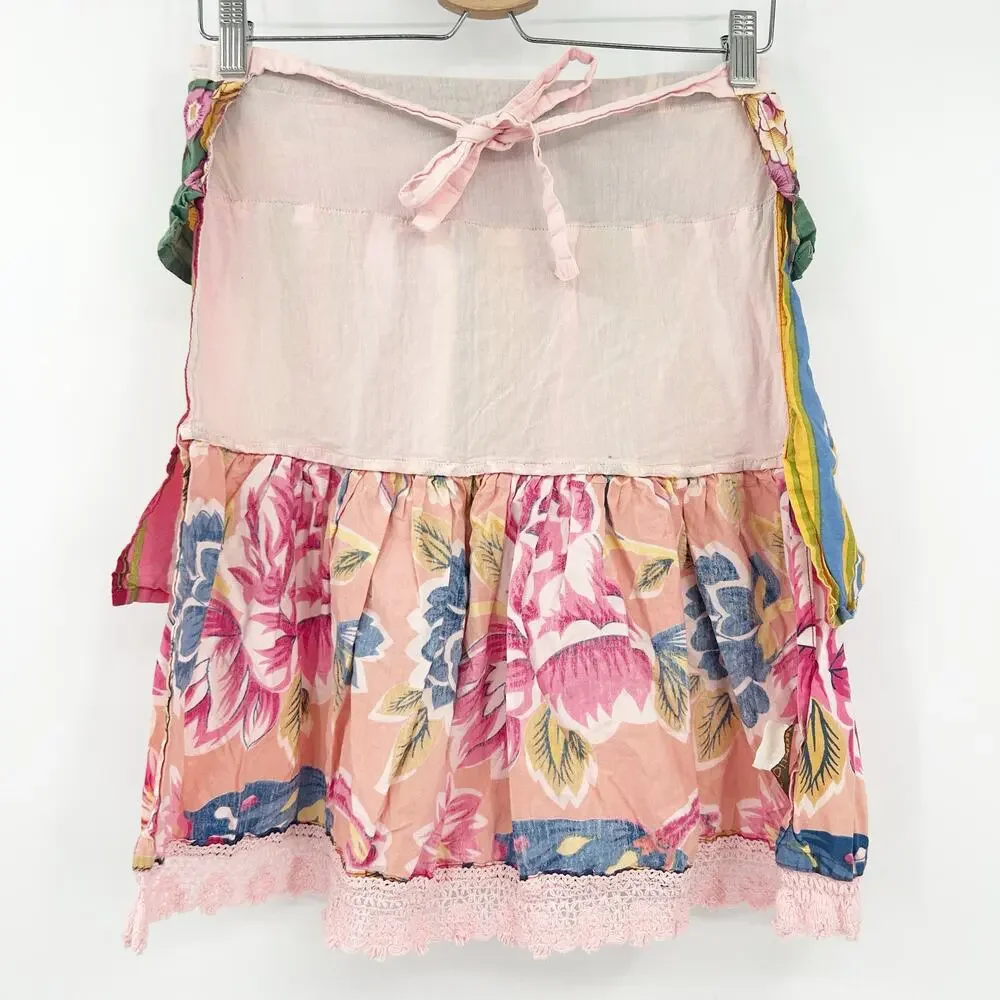 Funktion Womens VTG Boho Cottagecore Farmhouse Tiered Lace Floral Apron Skirt OS